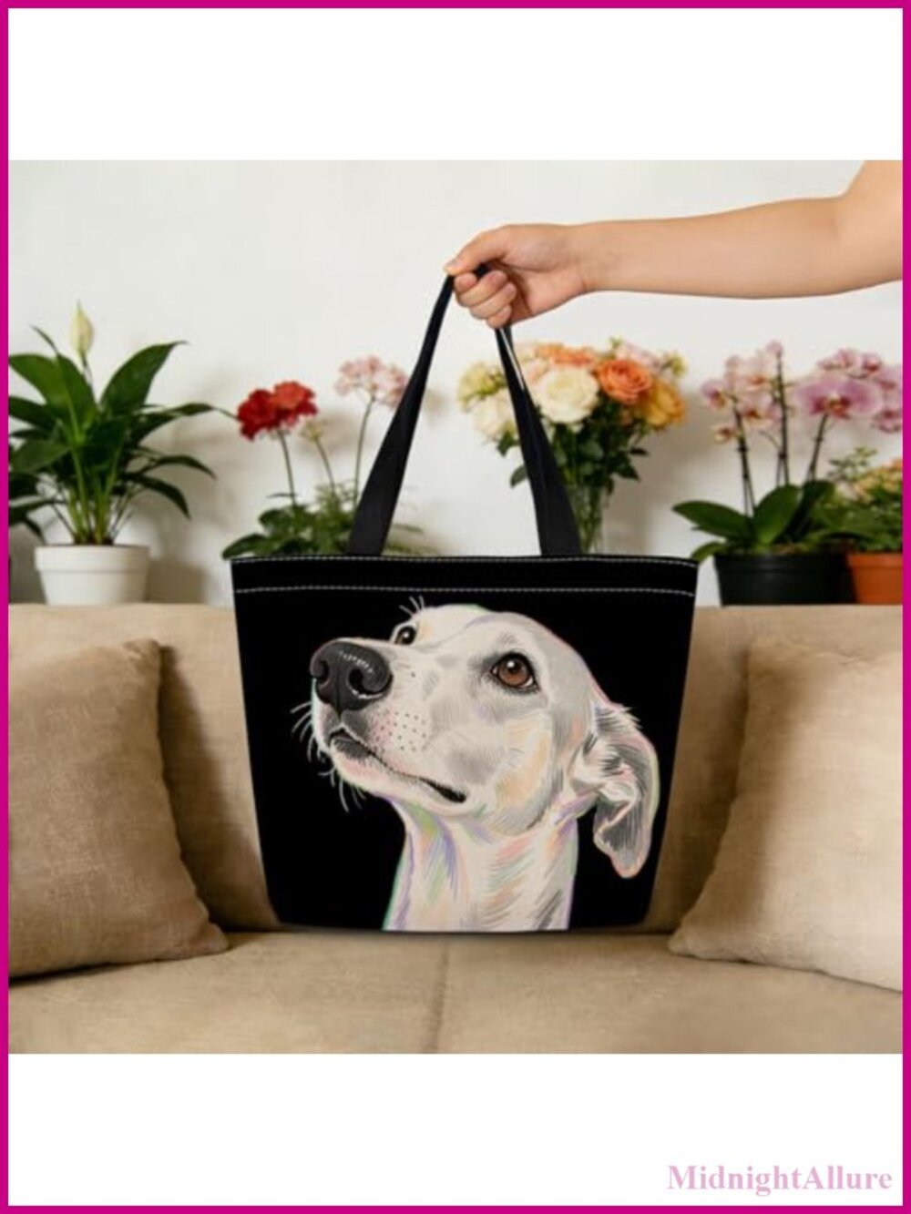 Greyhound Graphic Print Polyester Tote Bag Reusable Shoulder Carryall - Picture 2 of 6